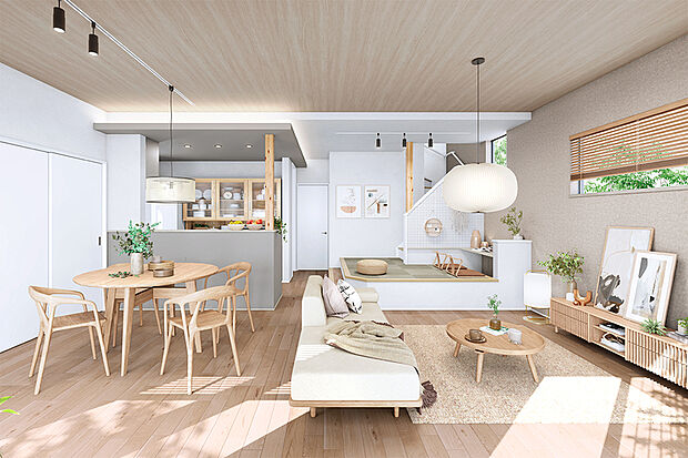 【【多彩に楽しめる空間で、自分の時間も楽しめるプラン】】リビングに+αの空間として設えたSkip DENは、堀机カウンターがついた自由な空間。子どもが勉強をしたり、テレワークをしたり、家族の声を聞きながら自分の時間が楽しめます。※2号棟内観完成予想図