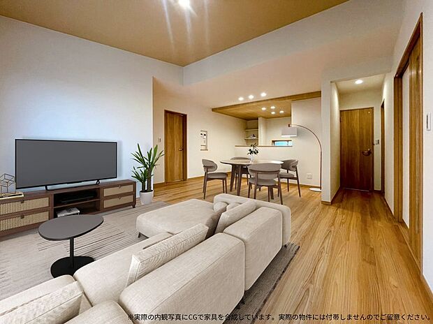 【7号棟　LDK　家具設置イメージ】
※画像に含まれる家具家電はCGで作成したイメージです。実際の物件には付帯しません。