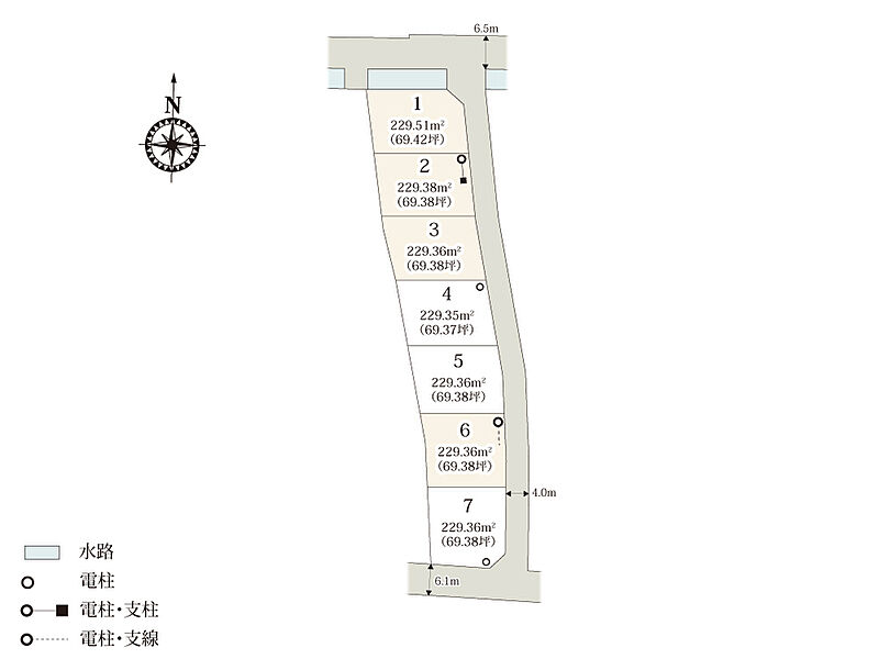 【区画図】大通りから一本入った場所に位置する落ち着いた雰囲気の分譲地。