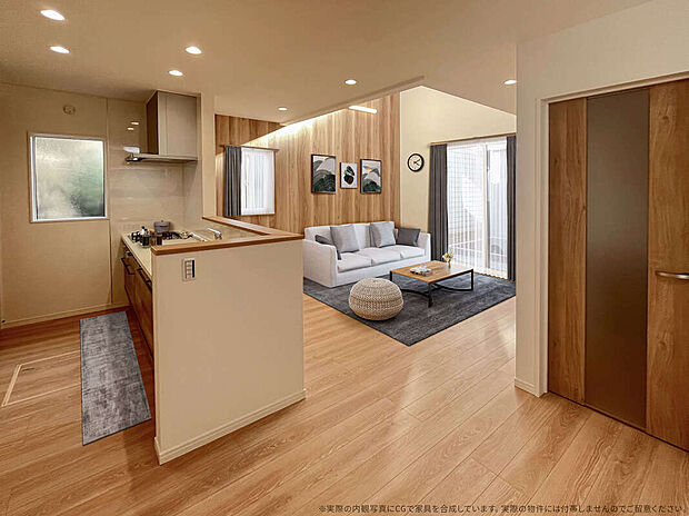 【2号棟LDK　CG家具設置イメージ】
※画像に含まれる家具家電はCGで作成したイメージです。実際の物件には付帯しません。