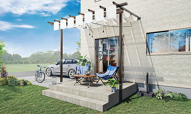 【プラン例　26坪　二階建て】
商品名：『SODATEL - アウトドアを楽しむ家 -』
本体価格：1365.8万円(税込)
※パッケージオプション250万円含む諸費用が別途掛かります。