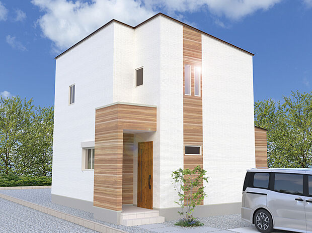 【1号棟外観完成予想図】※パースは設計図面を基にした完成予想図です。
優しい色合いの外壁と洗練された佇まいが魅力的! 日差しを浴びて輝く明るい外観で、毎日家に帰るのが楽しみに感じられます♪