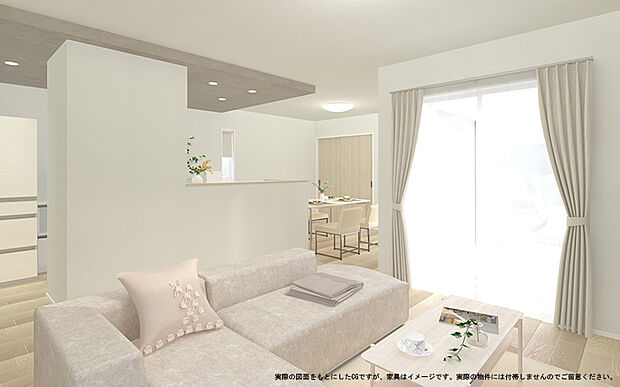 【1号棟 LDKイメージパース】
※画像は設計図面を基に作成したイメージです。