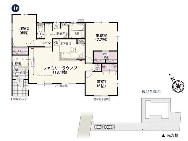 LDKはゆとりのある約18.1帖センターリビングになっているので各居室へのアクセスもラクラク♪天井付近に窓もついているので自然光がより入りやすい設計になっています。