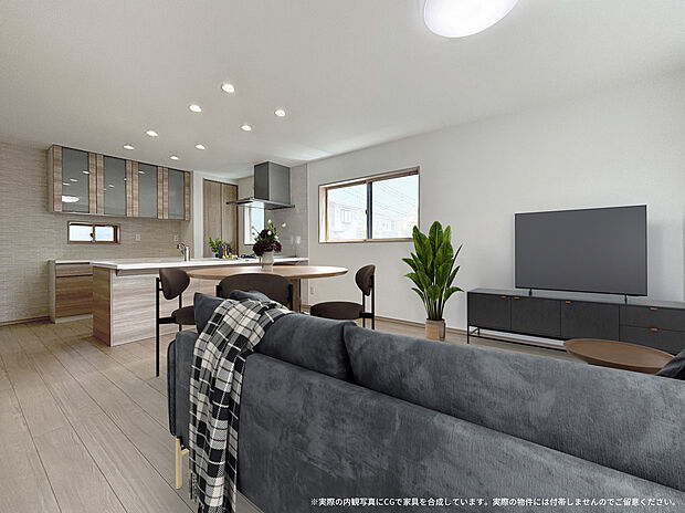 【【4号棟 LDK 家具パース】】※実際の図面をもとにしたCGですが、家具はイメージです。実際の物件には付帯しませんのでご留意ください。