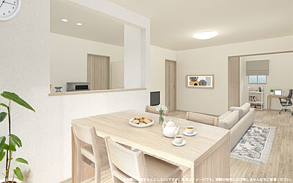 【1号棟 リビング 内観パース】