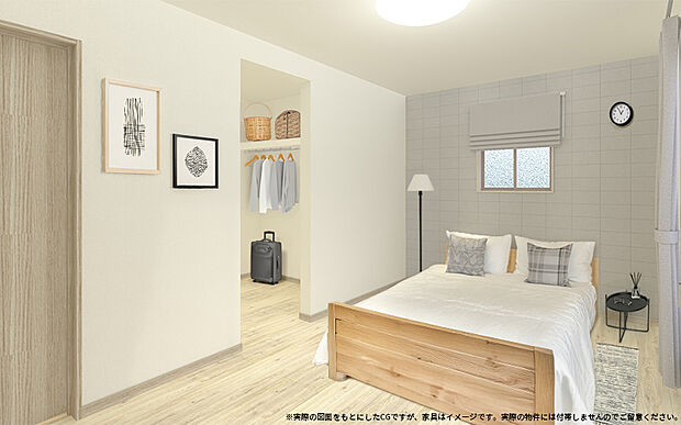 【【1号棟　内観完成予想図】】ゆとりの7.5帖主寝室には、大容量の3帖ウォークインクローゼットを完備。すっきり片付いた空間で、心身ともにリラックスできる安らぎの時間を…。
