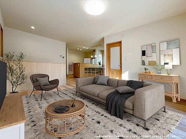 【【1号棟内観完成予想図】】※実際の内観写真にCGで家具を合成しています。実際の物件には付帯しませんのでご留意ください。