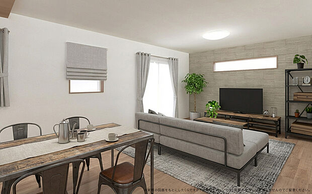 【3号棟※家具はイメージです。】窓からの景色を楽しみながら過ごせる、開放的なリビングです!ダイニングとの繋がりも良く、ご家族との会話を楽しみながら家事をこなせる、子育て世代に嬉しい素敵な設計のお家です♪