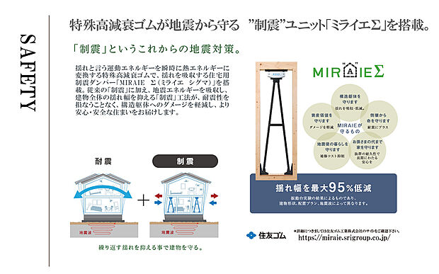 【住友ゴム工業の制震ユニット「ミライエΣ」】耐震等級最高「３」取得に加え、繰り返す地震に対して制震ユニットを標準装備。