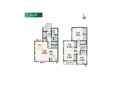 ■N号棟　３（４）LDK＋SIC
１F:LDK18.0帖　SIC
２F:洋室10.4帖（洋室5.2＋5.2帖）　洋室7.0帖　洋室4.5帖
建築確認番号：第25UDI1S建00426号 
