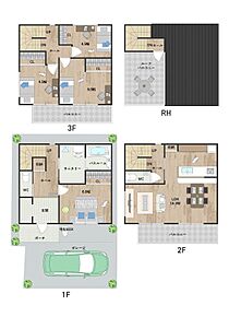 暮らしの楽しみが広がるルーフバルコニー付きの住まい。2階LDKもバルコニーに面し、陽光差し込む明るい空間が広がります。《建物面積106.11m2、建物価格2203万円》 
