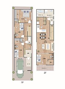2階LDKプラン。LDK横の洋室との一体利用で、広々空間に◎2階に水回りを集約し、家事動線が良好です。陽当りの良い南向きバルコニー付き。《建物面積99.00m2、建物価格2075万円》 