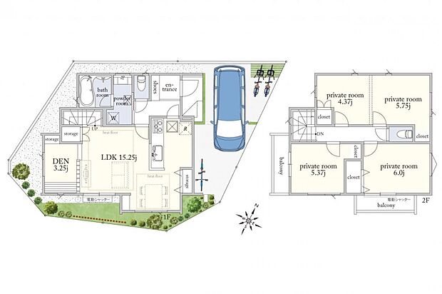 3期間取図／開放的な南東角地。小上がり空間を設け、折下天井やウッドパネルなどデザインや空間の機能性も緻密に設計された木の温もり感じられる室内。