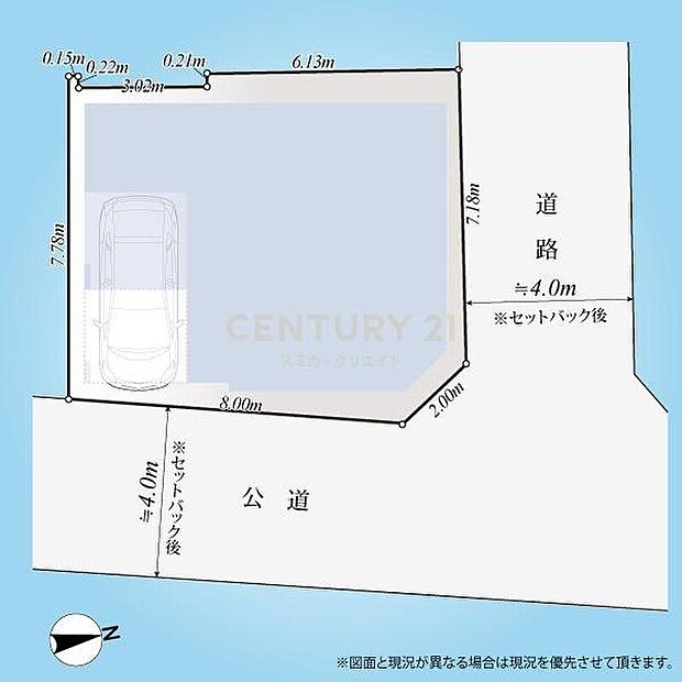区画図／角地につき採光・通風良好、現地周辺は交通量も少なく落ち着いた住環境となっております。