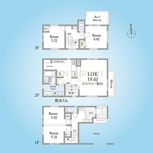 G号棟間取り図/水回りを2階に集約した家事に便利な間取り、1階部分の居室はライフスタイルに合わせて一体の広々としたお部屋もしくは間仕切ることで4LDKタイプの間取りとしてもお使いいただけます。