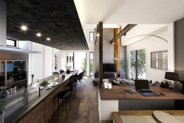 【心が落ち着く寛ぎのリビング】
木の温もりを感じられるインテリアを採用し、暮らしの心地よさを追求したリビング。家族のふれあいを深め、憩いや団らんを愉しめる空間をご用意しました。