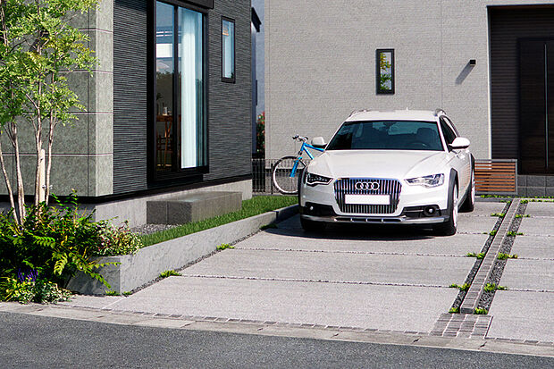 【【2台カースペース】】敷地内に2台分の駐車スペースを確保。家族や来客時にも対応できるゆとりある環境で、車がない時には子どもの遊び場としても活用できる安心のスペースです。