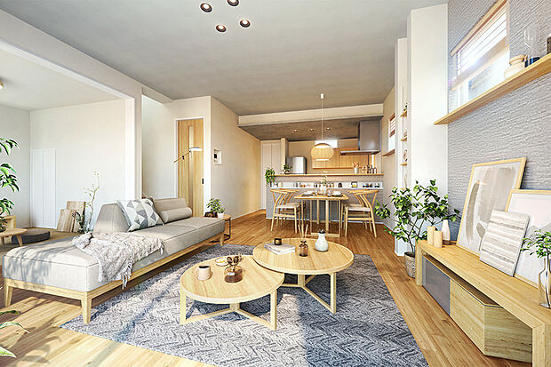 【【やさしさに包まれる心地よさ】】開放感やつながりを大切にした空間に。親子のふれあいや家事の場面を優しく包み込むような、快適で心地よい居場所を創出します。インテリアは洗練されたデザインと、家族の健康に配慮した素材使いが魅力です。