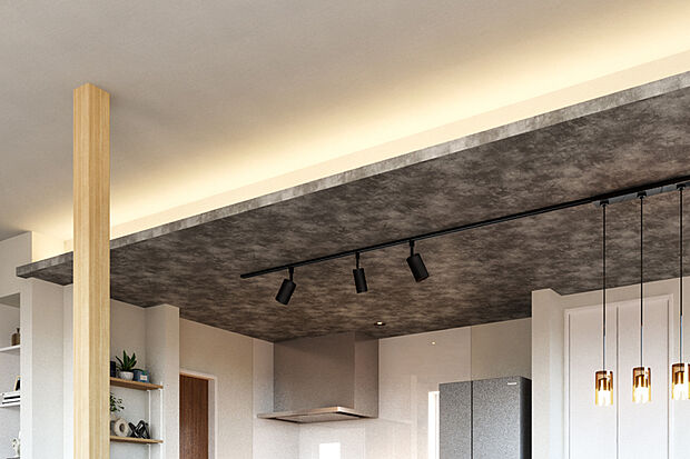 【【コーブ照明】】上部に配した間接照明は、天井面に光を反射させることで、やわらかな光が空間を包むとともに奥行きや広がりを演出。家族の食卓をあたたかく包み込みます。※号棟により採用状況が異なります。