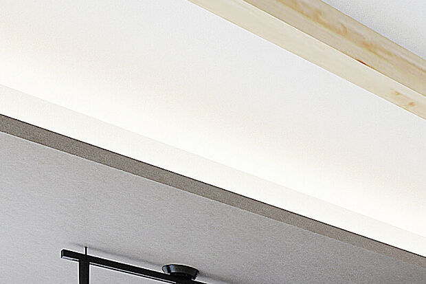 【【コーブ照明】】上部に配した間接照明は、天井面に光を反射させることで、やわらかな光が空間を包むとともに奥行きや広がりを演出。家族の食卓をあたたかく包み込みます。※号棟により採用状況が異なります。
