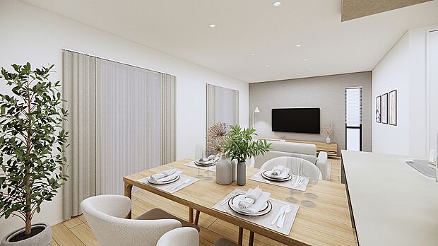 A棟LDK　完成予想図
18帖。家族と会話しやすい開放的なLDK