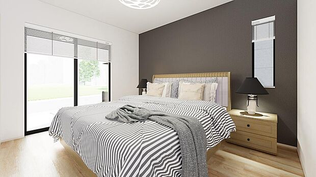 【B棟主寝室】7.0帖の広々としたB棟主寝室。ワイドクローゼットも完備されているので、スーツや普段着、季節の品々などをスッキリと収納することができます。(完成イメージ図)