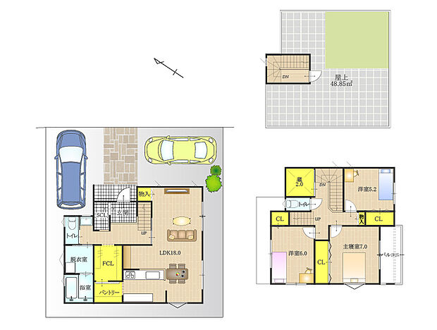 【BV6野口町長砂5号地】BBQやドッグランなどソト遊びを楽しめる屋上つき!家族が集いやすいLDKは、キッチンからパントリー&ファミリーCLを回遊できて生活動線スムーズ!2階の蔵などの収納も充実!