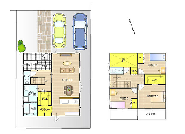 【43曽根3号地】家族が集いやすい18帖LDK!キッチン横からつながるパントリー&ファミリークローゼットを介して回遊できる家事ラク&生活動線スムーズな間取りです♪