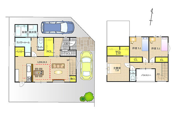 【B8今市2号地】ランドリールームなど水廻りをまとめ、ファミリークローゼットを介してLDKから回遊できる家事ラク&生活動線スムーズな間取りです!