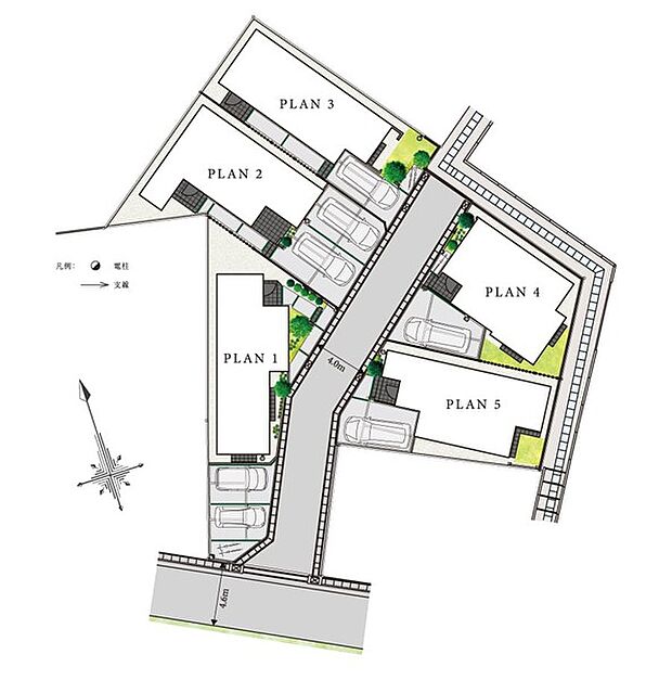 【-】中央を通る道幅4.0mの街区内道路はワンエントランスで住民以外が利用しにくいため、安心のコミュニティとなります。また綾瀬川からの気持ちのいい風が街を通ります。