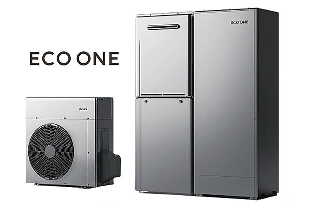 【【ECO ONE X5】】災害時にも活躍するガスと電気が一つになったハイブリッド給湯器。2つのライフラインで効率よくお湯をつくるため、給湯光熱費を大幅に抑えた省エネ仕様です。キッチンや洗面・浴室、床暖房まで、温かく快適な暮らし