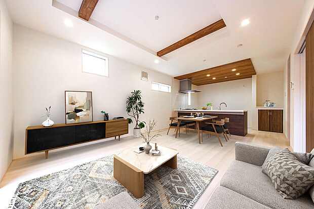 1棟1棟の間取り・仕様にこだわりを持たせた新築分譲地。ぜひ現地にて1棟1棟ご体感ください。/1号棟写真(家具や小物はCGによるイメージです)