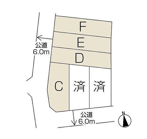 各棟に面する道路は6.0mを確保。