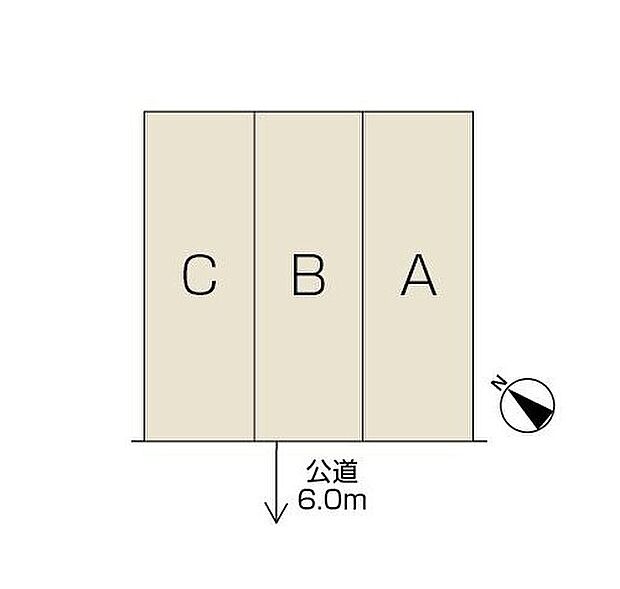 【全体区画図】南西側約6mのゆとりある道路に面した開放感のある住まい。丸田小学校まで徒歩4分の子育て世帯に嬉しい立地です。