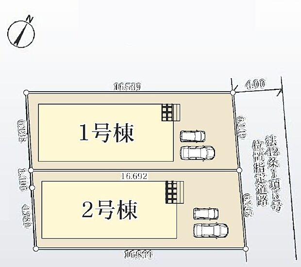 【4LDK】前面道路は約4ｍ。カースペースは車種により2台並列で駐車可能です。