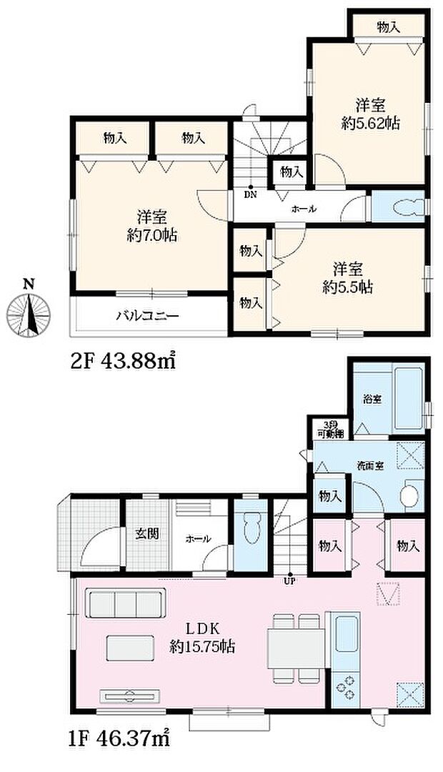 【3LDK】A号棟 主寝室広々7.0帖。洗面室やキッチン横など収納豊富な間取り。