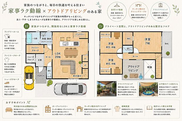 【オーダーメードHOUSE】家事ラク導線プラス休日には家族でアウトドアライフ！！を楽しめるアウトドアリビングのあるお家マイホーム実現のサポート致します（参考プラン例）