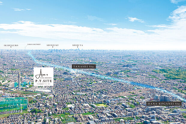 【東京で、エコに暮らす。35邸の街で、心地よさを楽しむ。】
未来を見据えた全35邸の街並みです。※航空写真は現地周辺を撮影(2024年12月)したものに一部CG加工を施したもので実際とは異なります。