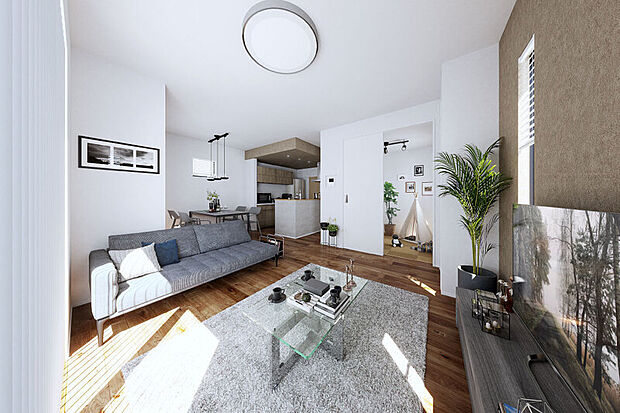 【伸びやかで明るい団らん空間】
木目がアクセントとなり、やさしいぬくもりを醸し出すリビング。ライフスタイルに合わせて自由な使い方ができるリビングプラスαの空間を邸別設計しました。