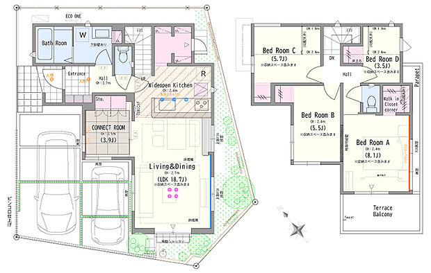 【11号棟】5LDK(4LDK対応可 ※オプション)+パントリーコーナー+ウォークインクロゼットコーナー+テラスバルコニー