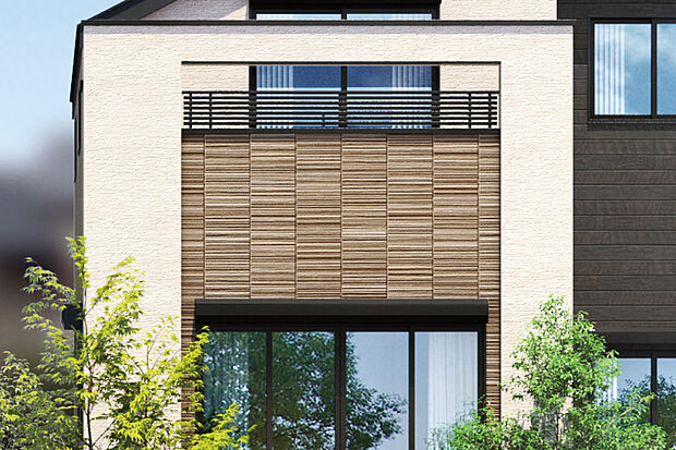 【【ゲート性のあるデザイン】】フレームデザインを採用した、シンボリックで存在感のあるファサードデザイン。直線的なラインが住まい全体に重厚さをもたらし、邸宅としての風格を際立たせます。