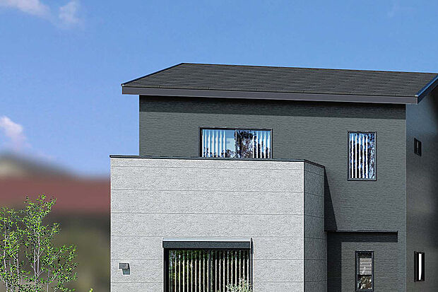 【【マジェスティックヴィラ】】開放的でゆとりある敷地に、寄棟切妻屋根のシックな外観。グレー基調のマテリアルが織りなす重厚感を纏った上品で洗練された落ち着きのある邸宅スタイルです。