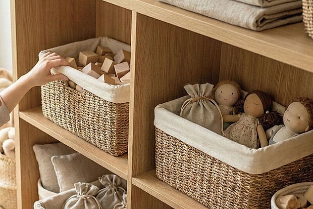 【【リビングストレージ】】消耗品のストックや掃除用具、文具など、生活感の出やすい小物の定位置として便利に活用できます。※画像はイメージです。※号棟により採用状況が異なります。