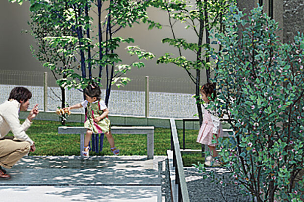 【【ニュートベンチ】】【ニュートベンチ】
あると便利なベンチを採用。コンクリ-トの質感と素朴さを生かした、浮遊感のあるデザインです。座ってくつろぎながら、街の風景や庭で遊ぶ子ども達を眺めることができます。