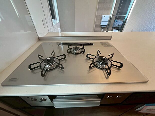 【3口のコンロ】ガラストップの3口コンロ