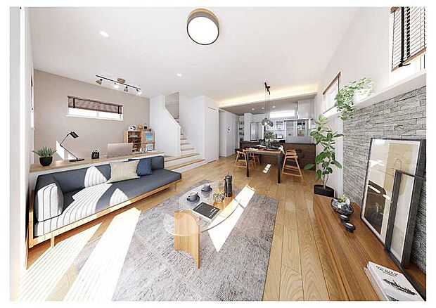 「ステージリビング」
リビング一角を小上がりにした見晴らしのいいステージリビング。
※掲載のパースは図面を基に描き起こしたもので、実際とは多少異なります。