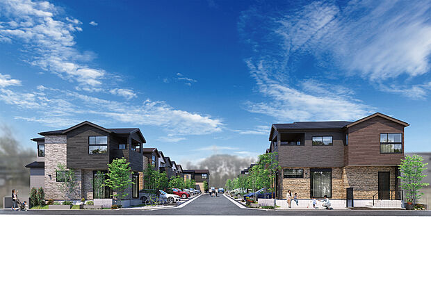 レンガ調や木目調の外壁がクールな街並み