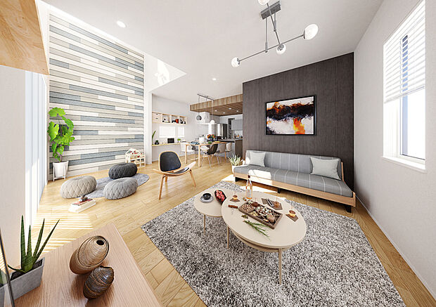 ワンフロアの中に家族それぞれのスペースを確保しても快適に感じる広さ。
※掲載のパースは図面を基に描いたもので実際とは多少異なります。