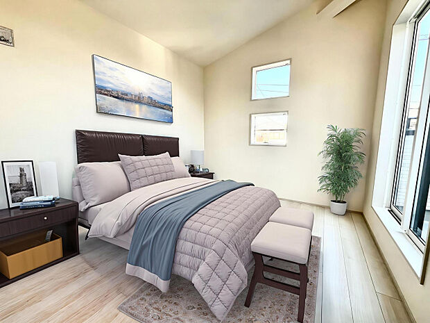 勾配天井（CG加工でお部屋をイメージ。家具付の販売は行っておりません。）　